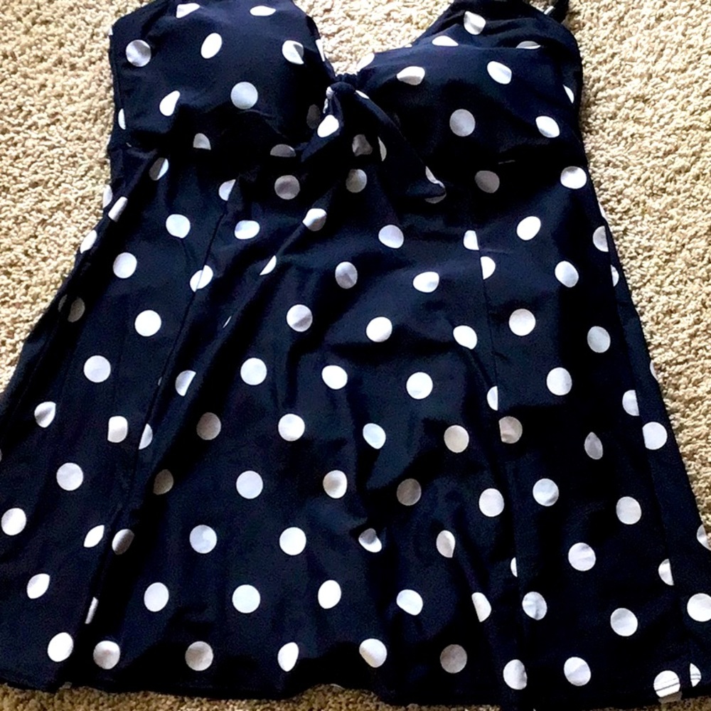 Navy and white polka dot Swimdress.